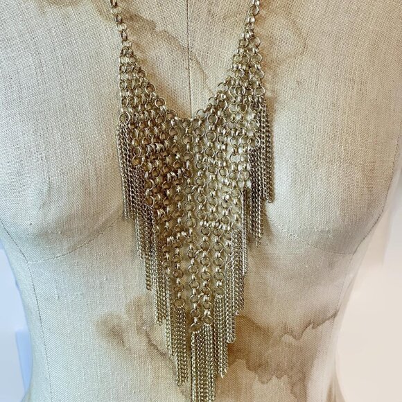 Vintage Bib Necklace, Chainmaille: Chainmail Gold Tone Boho Bohemian Renaissance - Picture 2 of 5